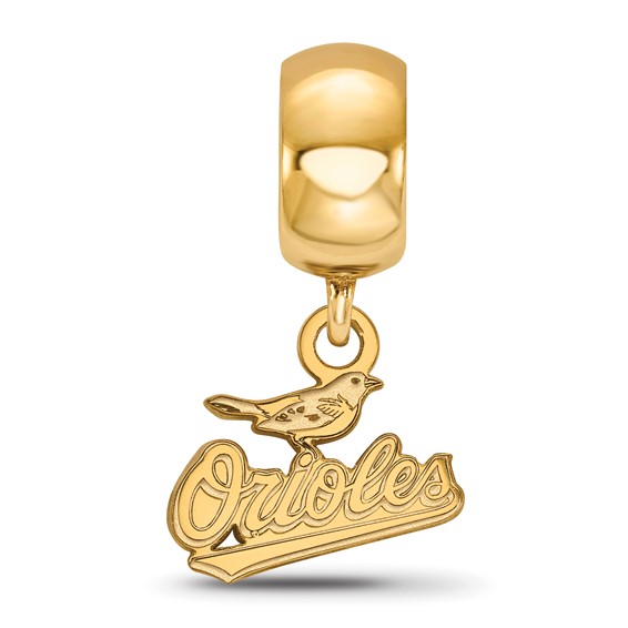 Sterling Silver Gold Plated Major League Baseball LogoArt Baltimore Orioles Extra Small Dangle Bead