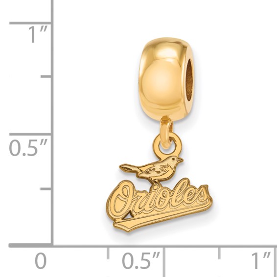 Sterling Silver Gold Plated Major League Baseball LogoArt Baltimore Orioles Extra Small Dangle Bead