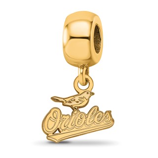 Sterling Silver Gold Plated Major League Baseball LogoArt Baltimore Orioles Extra Small Dangle Bead