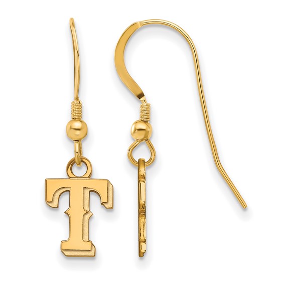 Sterling Silver Gold Plated Major League Baseball LogoArt Texas Rangers T Dangle Earrings