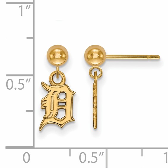 Sterling Silver Gold Plated Major League Baseball LogoArt Detroit Tigers Dangle Post Earrings