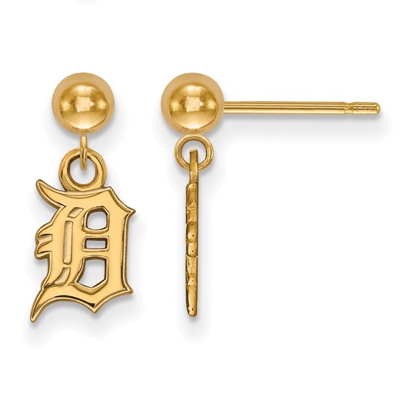 Sterling Silver Gold Plated Major League Baseball LogoArt Detroit Tigers Dangle Post Earrings