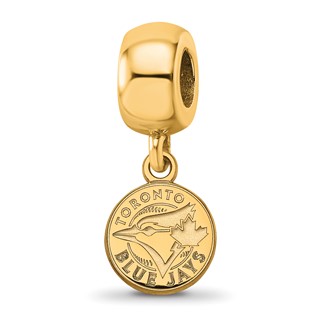 Sterling Silver Gold Plated Major League Baseball LogoArt Toronto Blue Jays Dangle Bead