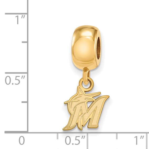 Sterling Silver Gold Plated Major League Baseball LogoArt Miami Marlins Dangle Bead