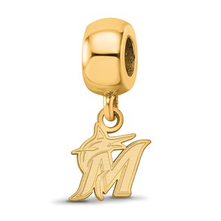 Sterling Silver Gold Plated Major League Baseball LogoArt Miami Marlins Dangle Bead