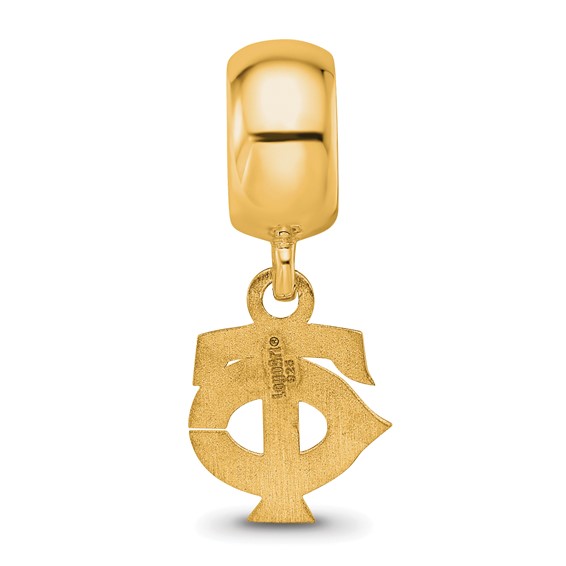 Sterling Silver Gold Plated Major League Baseball LogoArt Minnesota Twins T-C Dangle Bead