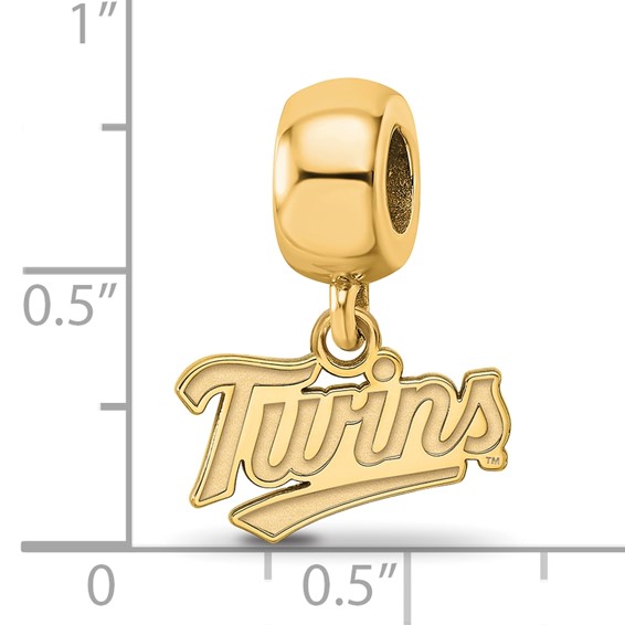 Sterling Silver Gold Plated Major League Baseball LogoArt Minnesota Twins T-C Dangle Bead
