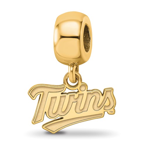 Sterling Silver Gold Plated Major League Baseball LogoArt Minnesota Twins T-c Dangle Bead
