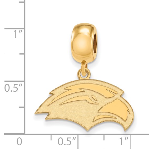 Sterling Silver Gold-plated LogoArt University of Southern Mississippi Eagle Small Dangle Bead Charm