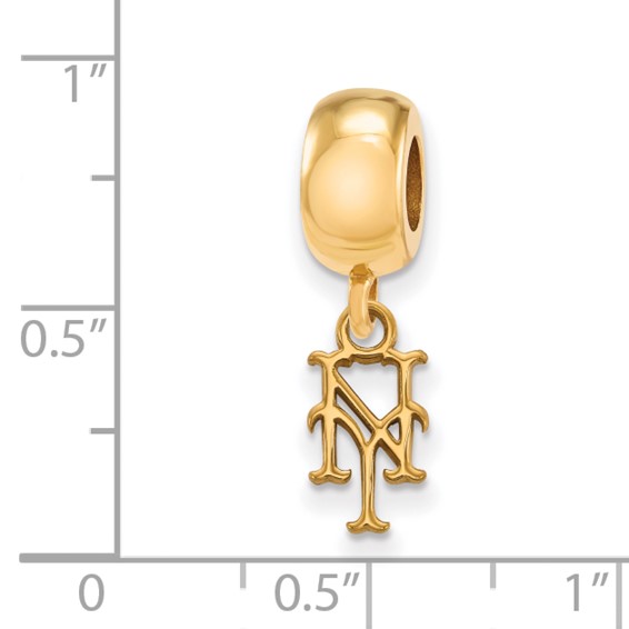 Sterling Silver Gold Plated Major League Baseball LogoArt New York Mets N-Y Dangle Bead
