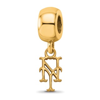 Sterling Silver Gold Plated Major League Baseball LogoArt New York Mets N-Y Dangle Bead