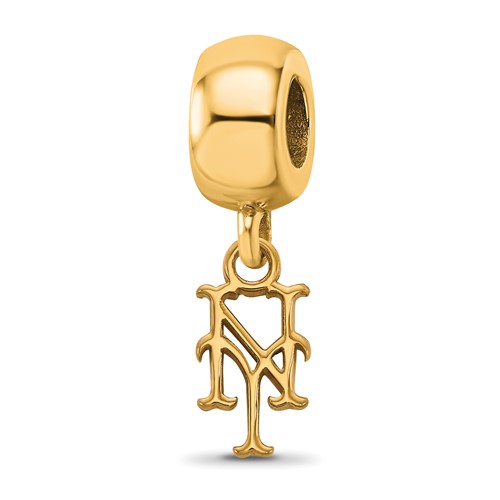 Sterling Silver Gold Plated Major League Baseball LogoArt New York Mets N-y Dangle Bead