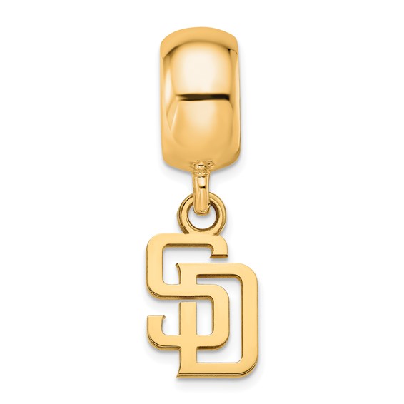 Sterling Silver Gold Plated Major League Baseball LogoArt San Diego Padres S-D Dangle Bead