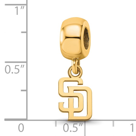 Sterling Silver Gold Plated Major League Baseball LogoArt San Diego Padres S-D Dangle Bead