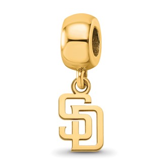 Sterling Silver Gold Plated Major League Baseball LogoArt San Diego Padres S-D Dangle Bead