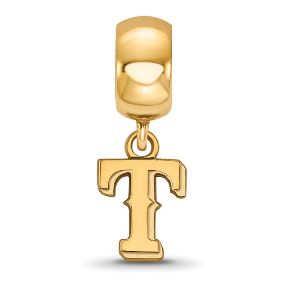 Sterling Silver Gold Plated Major League Baseball LogoArt Texas Rangers Letter T Dangle Bead