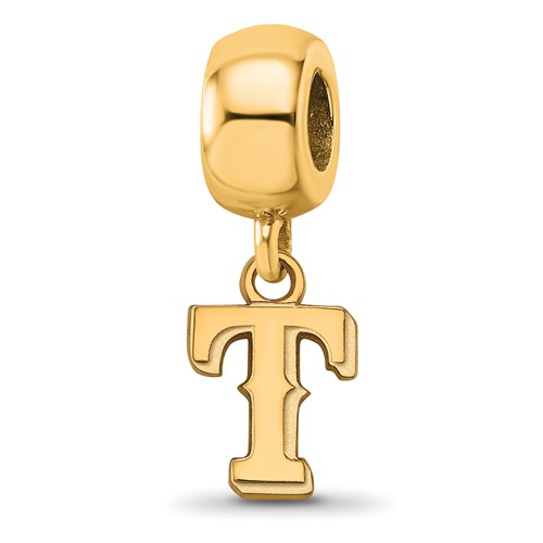 Sterling Silver Gold Plated Major League Baseball LogoArt Texas Rangers Letter T Dangle Bead