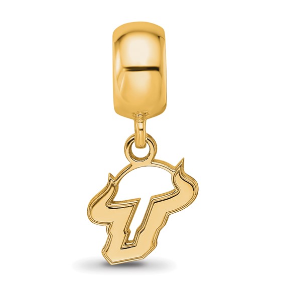 Sterling Silver Gold-plated LogoArt University of South Florida Bull Extra Small Dangle Bead Charm