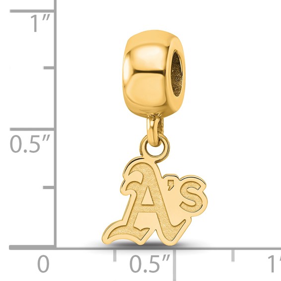 Sterling Silver Gold Plated Major League Baseball LogoArt Oakland Athletics Dangle Bead