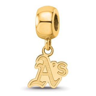 Sterling Silver Gold Plated Major League Baseball LogoArt Oakland Athletics Dangle Bead