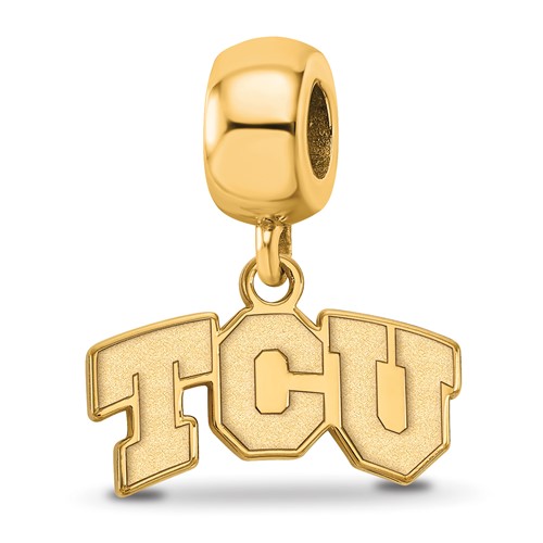 Sterling Silver Gold-plated LogoArt Texas Christian University T-c-u Extra Small Dangle Bead Charm
