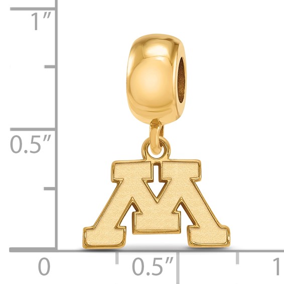 Sterling Silver Gold-plated LogoArt University of Minnesota Letter M Extra Small Dangle Bead Charm