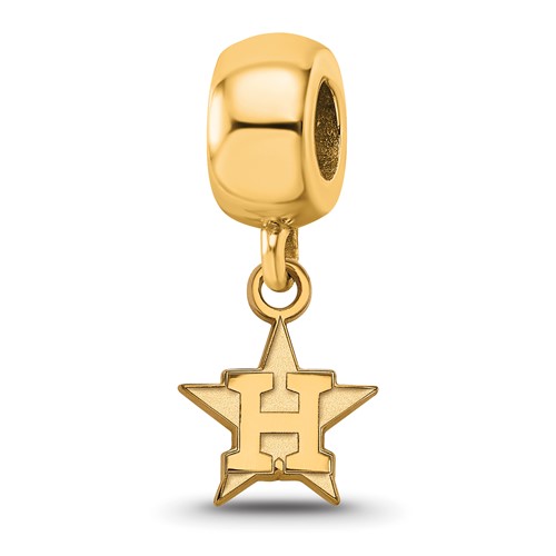 Sterling Silver Gold Plated Major League Baseball LogoArt Houston Astros Dangle Bead