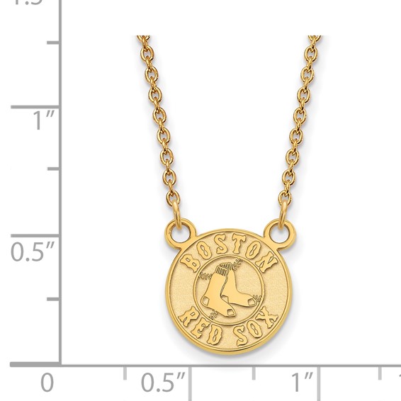 Sterling Silver Gold Plated Major League Baseball LogoArt Boston Red Sox Pendant Necklace