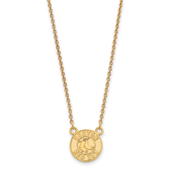 Sterling Silver Gold Plated Major League Baseball LogoArt Boston Red Sox Pendant Necklace