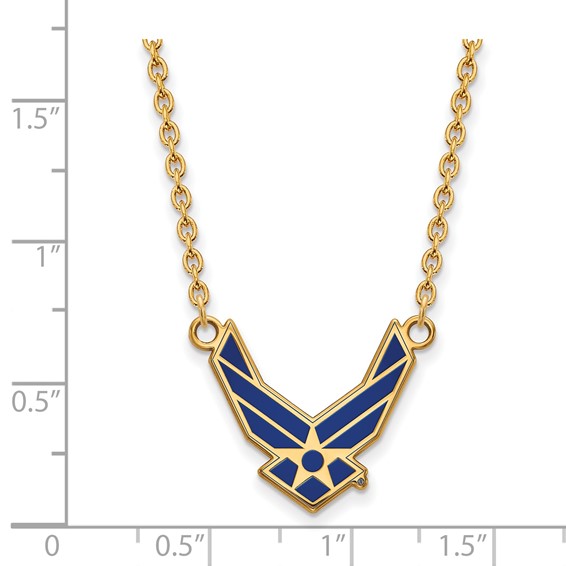 Sterling Silver Gold-plated LogoArt U.S. Air Force Large Enameled Pendant 18 inch Necklace