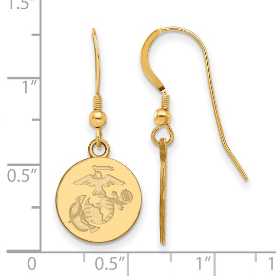 Gold Plated SS U.S. Marine Corps Disc Dangle Earrings