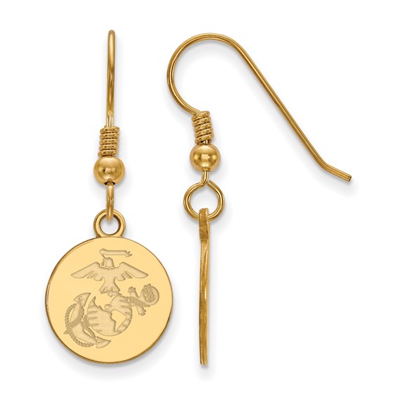 Gold Plated SS U.S. Marine Corps Disc Dangle Earrings