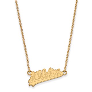 10k Gold Major League Baseball LogoArt Oakland Athletics Script Small Pendant Necklace