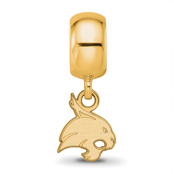 Sterling Silver Gold-plated LogoArt Texas State University Bobcat Extra Small Dangle Bead Charm