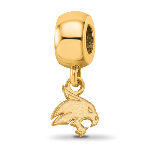 Sterling Silver Gold-plated LogoArt Texas State University Bobcat Extra Small Dangle Bead Charm