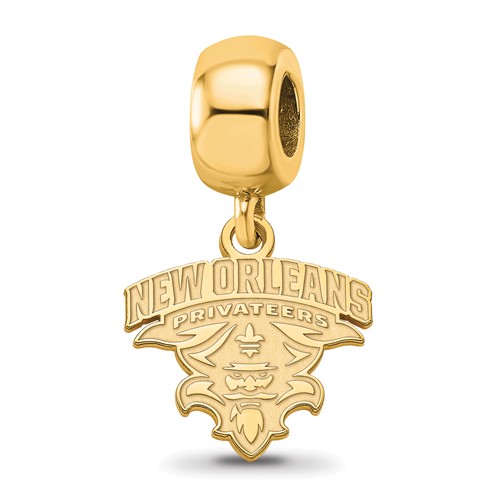 Sterling Silver Gold-plated LogoArt University of New Orleans U-n-o Small Dangle Bead Charm