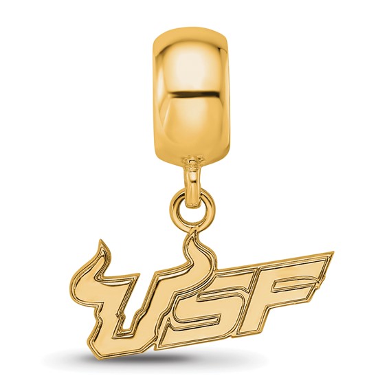 Sterling Silver Gold-plated LogoArt University of South Florida U-S-F Small Dangle Bead Charm