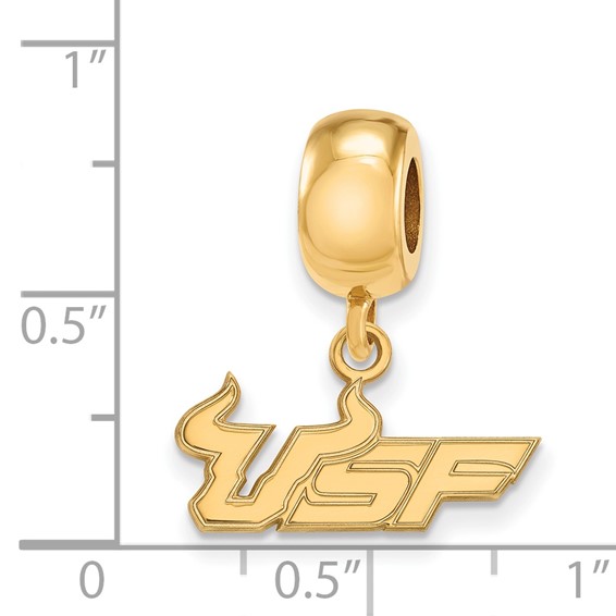 Sterling Silver Gold-plated LogoArt University of South Florida U-S-F Small Dangle Bead Charm
