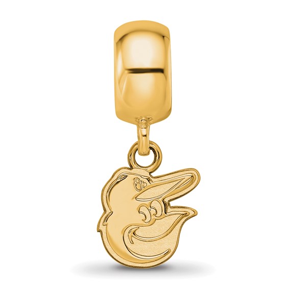 Sterling Silver Gold Plated Major League Baseball LogoArt Baltimore Orioles Extra Small Dangle Bead