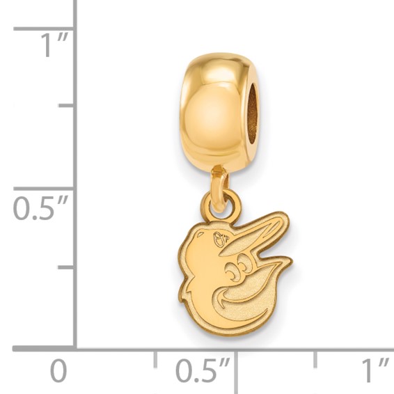 Sterling Silver Gold Plated Major League Baseball LogoArt Baltimore Orioles Extra Small Dangle Bead