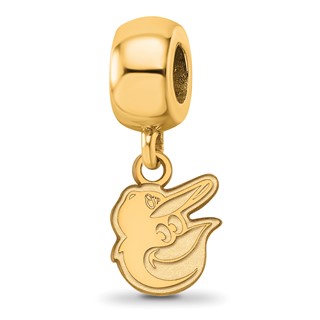 Sterling Silver Gold Plated Major League Baseball LogoArt Baltimore Orioles Extra Small Dangle Bead
