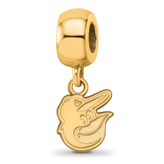 Sterling Silver Gold Plated Major League Baseball LogoArt Baltimore Orioles Extra Small Dangle Bead