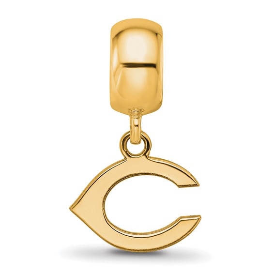 Sterling Silver Gold Plated Major League Baseball LogoArt Cincinnati Reds Dangle Bead