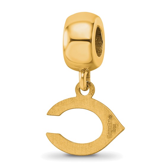 Sterling Silver Gold Plated Major League Baseball LogoArt Cincinnati Reds Dangle Bead