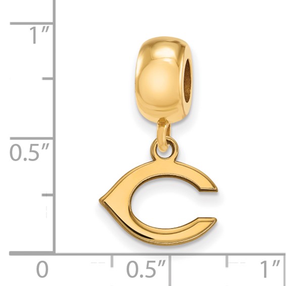 Sterling Silver Gold Plated Major League Baseball LogoArt Cincinnati Reds Dangle Bead