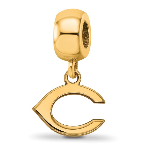 Sterling Silver Gold Plated Major League Baseball LogoArt Cincinnati Reds Dangle Bead
