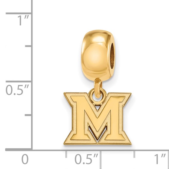 Sterling Silver Gold-plated LogoArt Miami University Ohio Letter M Extra Small Dangle Bead Charm