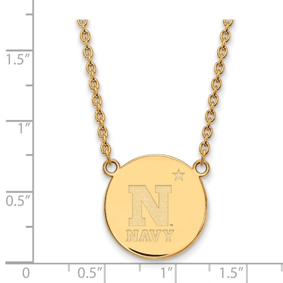 Sterling Silver Gold-plated LogoArt US Naval Academy Large Disc Pendant 18 inch Necklace