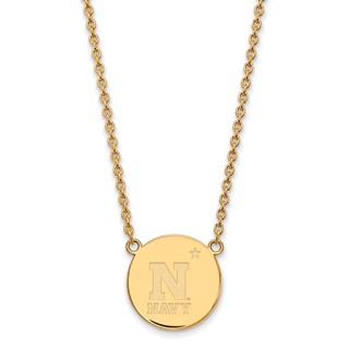 Sterling Silver Gold-plated LogoArt US Naval Academy Large Disc Pendant 18 inch Necklace