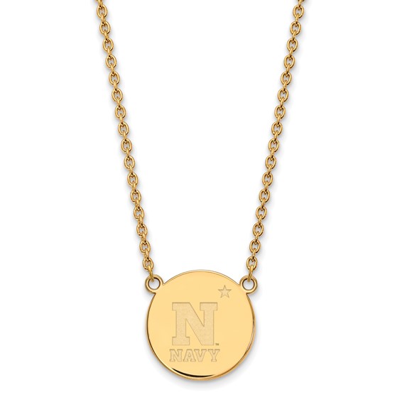Sterling Silver Gold-plated LogoArt US Naval Academy Large Disc Pendant 18 inch Necklace
